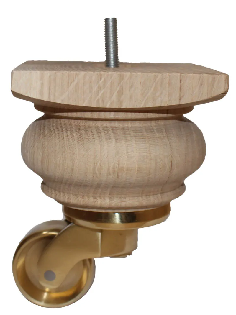 Clare Solid Oak Furniture Legs with Extra Large Shallow Cup Castors