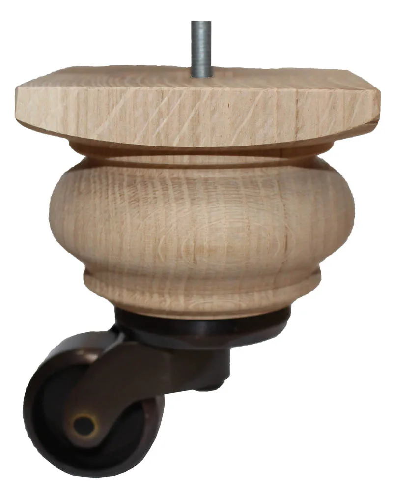 Clare Solid Oak Furniture Legs with Extra Large Shallow Cup Castors