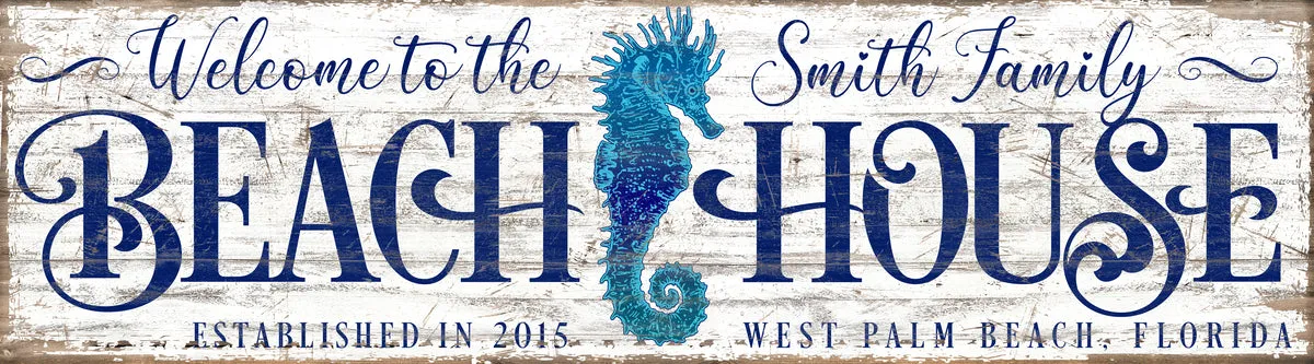 Coastal Wall Art - Beach House Decor Seahorse Sign