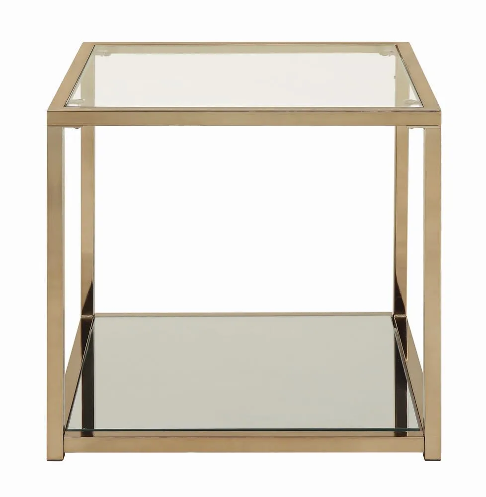 Cora End Table with Mirror Shelf Chocolate Chrome