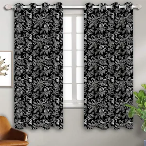 Cotton Black Flower 5ft Window Curtains Pack Of 2