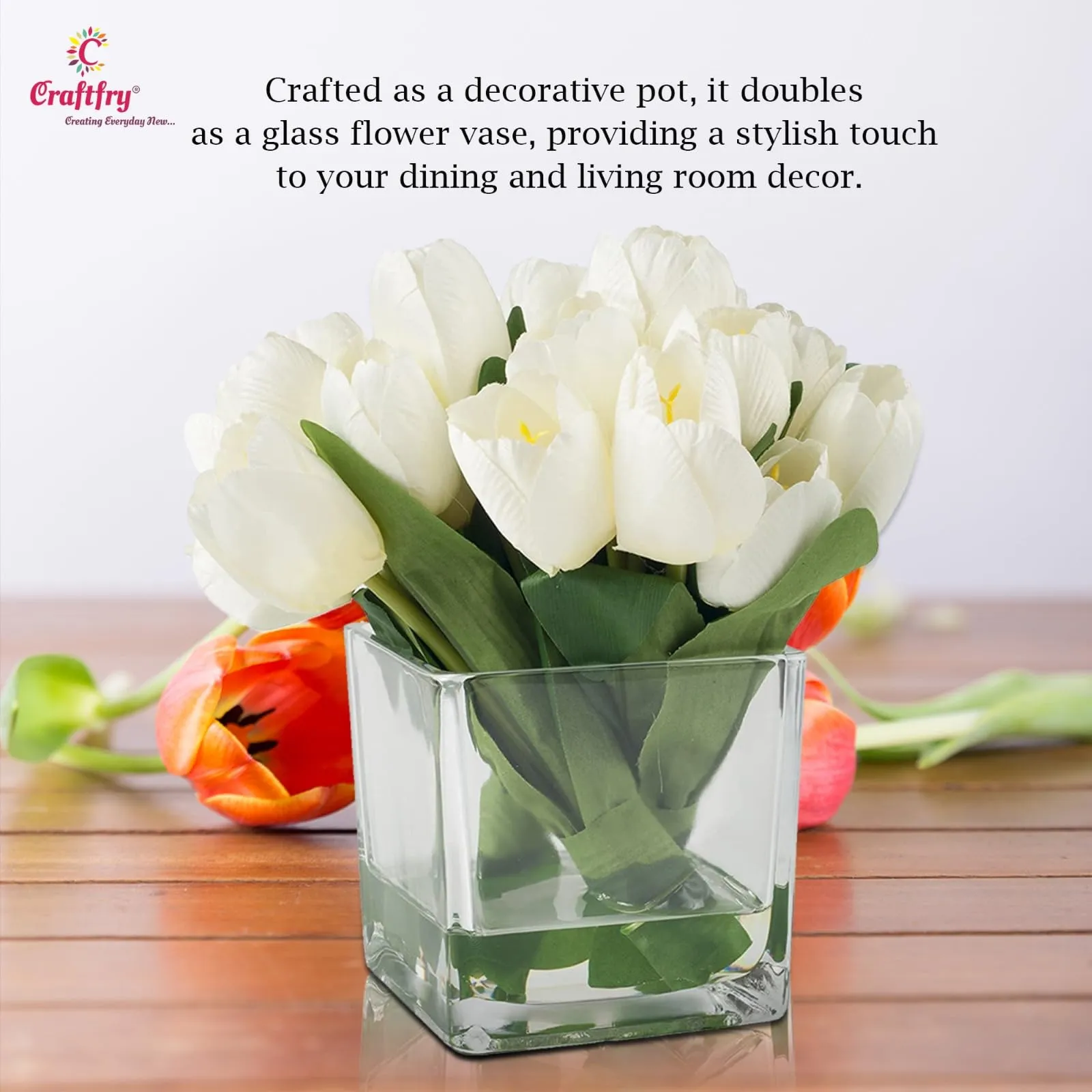 Craftfry Center Designer Glass Square Cube Glass Vase for Home Table Decor Clear Glass Vase (4x4) - Pack of 2