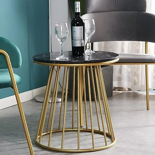 Crafty Store { Round Metal Side Table, Modern Living Room Furniture, Sofa Side Table, Coffee Table, End Table | Bar Table (Gold & Black)