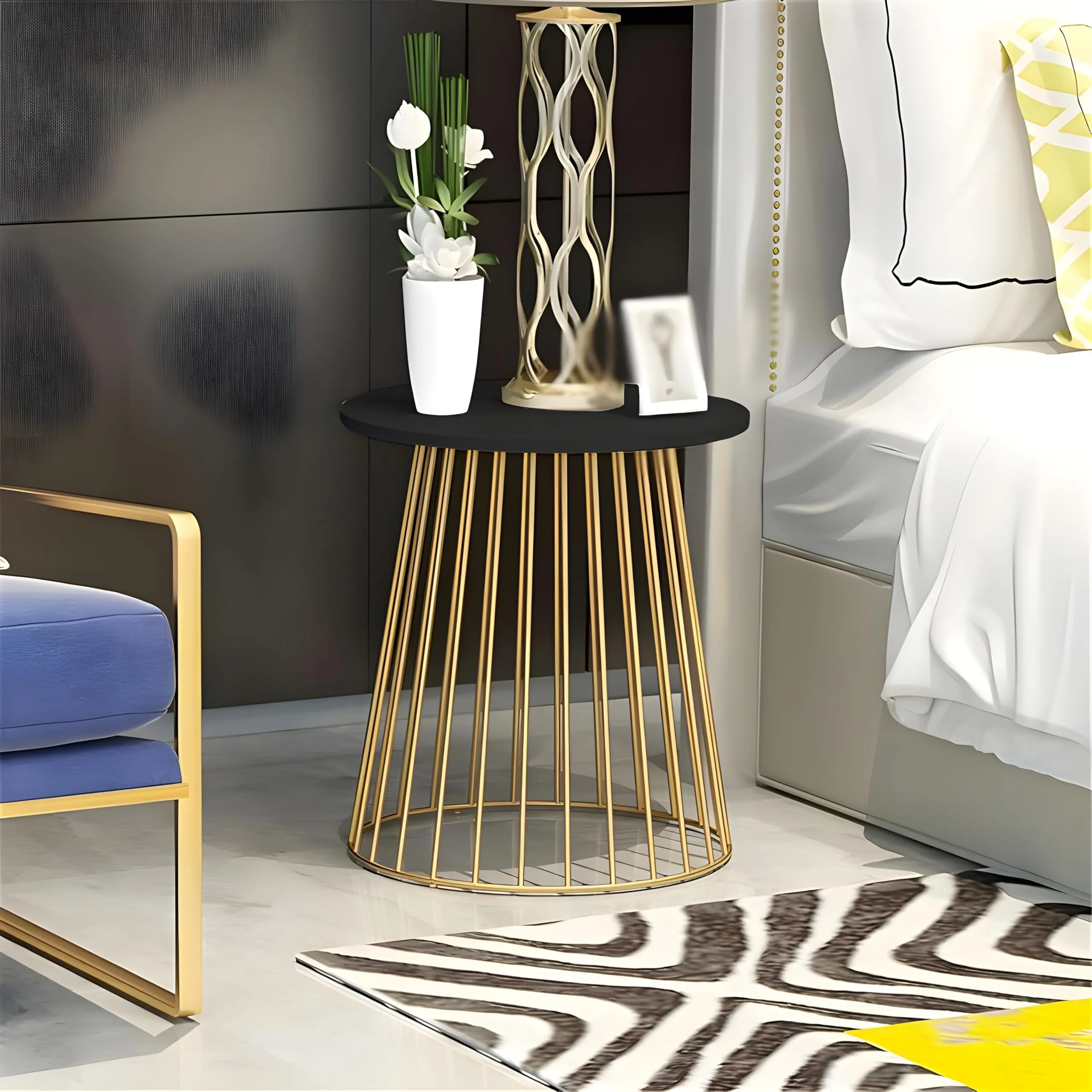 Crafty Store { Round Metal Side Table, Modern Living Room Furniture, Sofa Side Table, Coffee Table, End Table | Bar Table (Gold & Black)