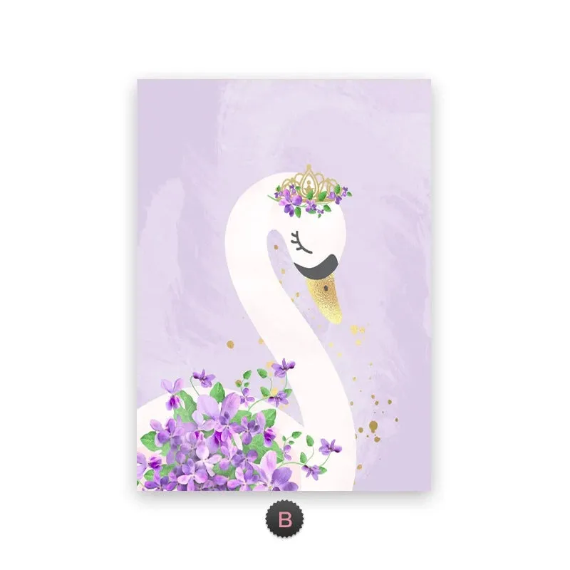 Cute Purple Love Swan Personalized Baby's Name Wall Art For Nursery Room Canvas Print Posters Custom Pictures For Girl's Room Wall Decororation