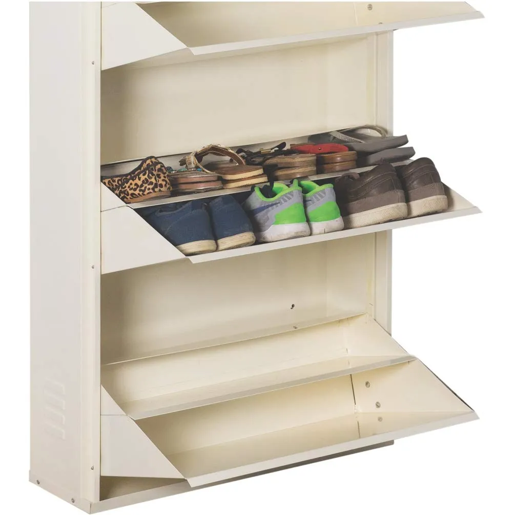 DELITE KOM Metal Three Door Double Decker Shoe Rack, 24 inch, Ivory, Matte Finish