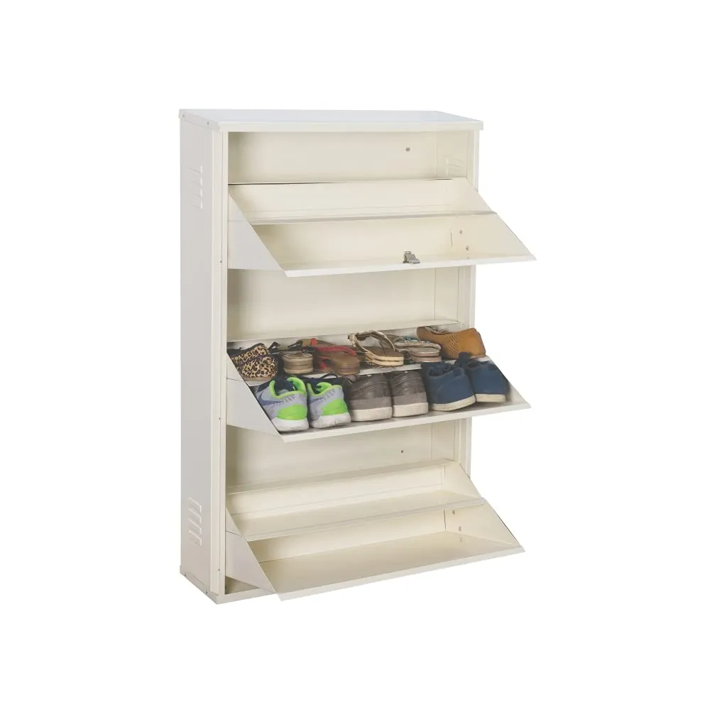 DELITE KOM Metal Three Door Double Decker Shoe Rack, 24 inch, Ivory, Matte Finish