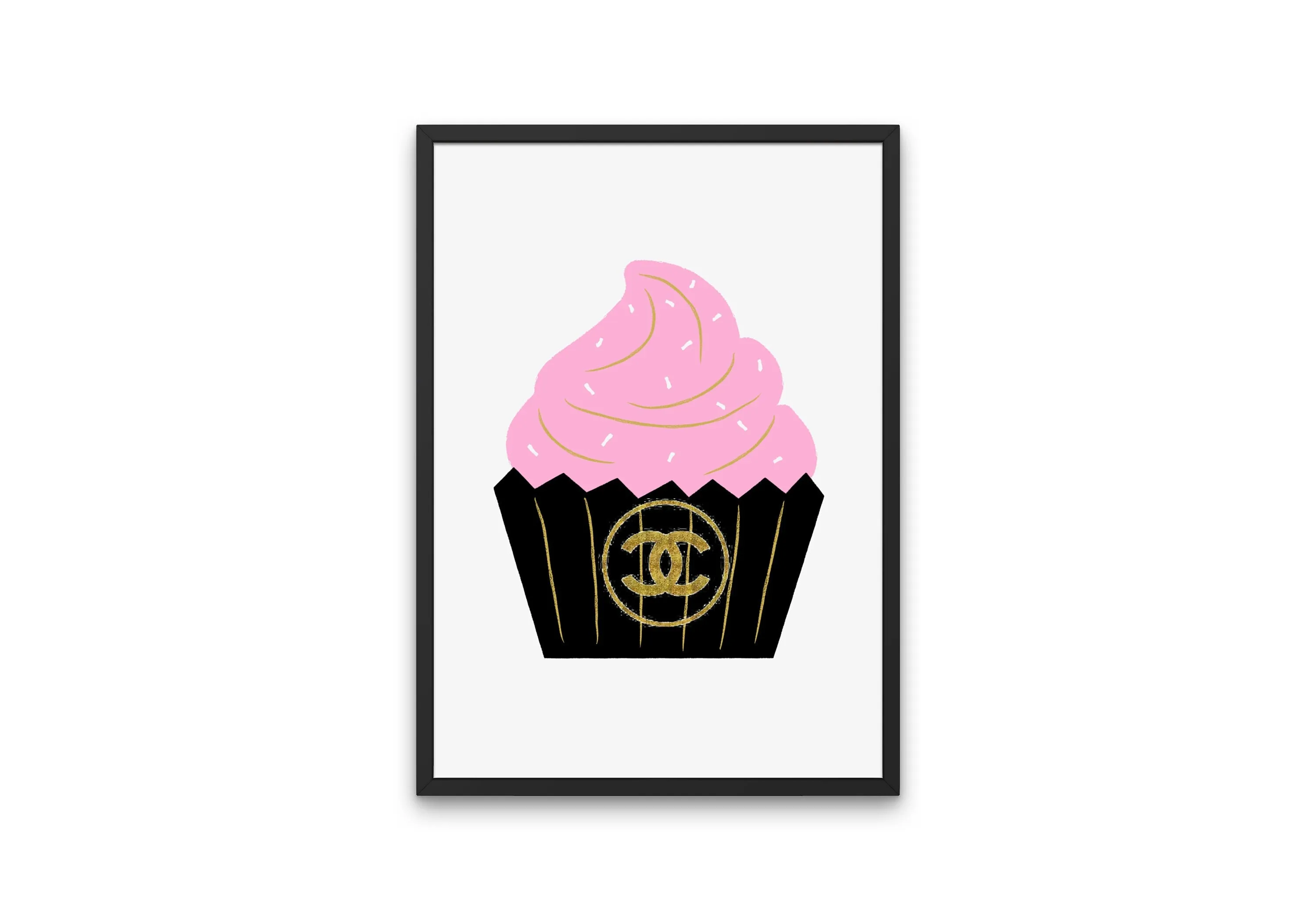 Designer Cupcake Wall Art INSTANT DOWNLOAD Art Print, Designer Wall Art Download, Fashion Art, Cake Balloon Poster, Glam Décor, Black And Gold, Preppy