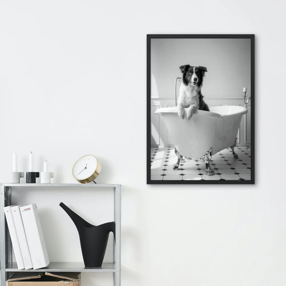 Dog In Bathtub Black And White PRINTABLE WALL ART, Pets In Bubble Bath, Bathroom Art Print, Black & White Glam Decor, Cat Dog Gift, Funny Artwork