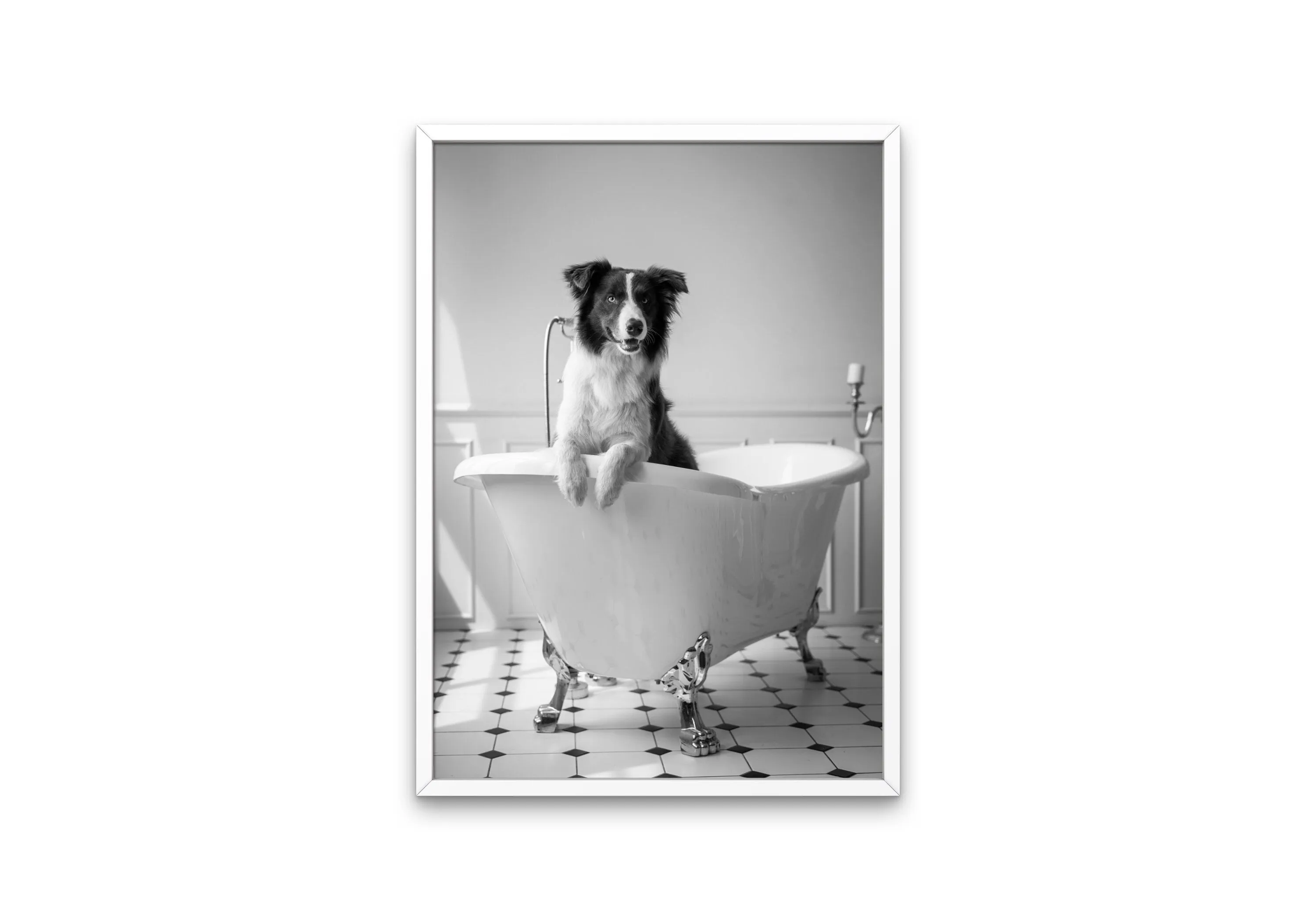 Dog In Bathtub Black And White PRINTABLE WALL ART, Pets In Bubble Bath, Bathroom Art Print, Black & White Glam Decor, Cat Dog Gift, Funny Artwork