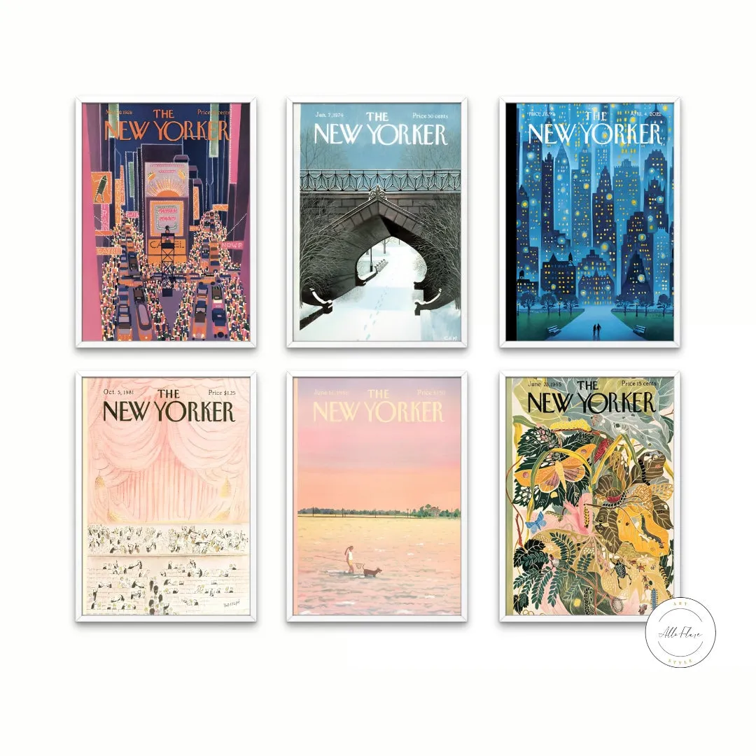 Eclectic New Yorker Magazine Cover Poster Set Of 6 PRINTABLE WALL ART, Retro Magazine Posters, Trendy Magazine Art, Vintage Wall Art