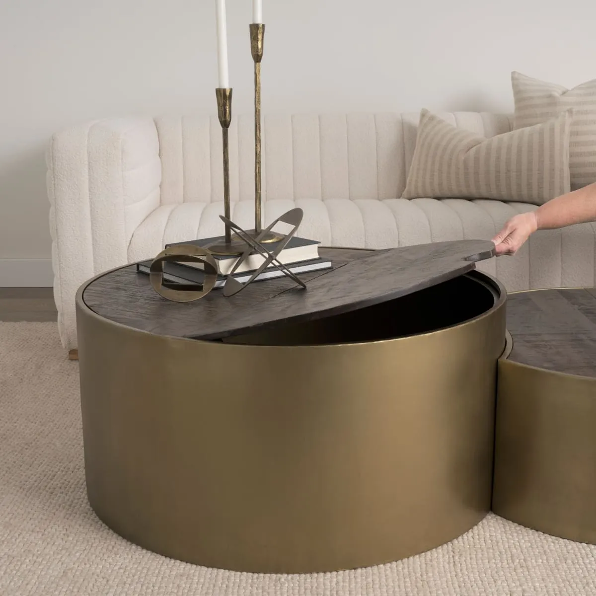 Eclipse Coffee Table Gold Metal | Brown Wood