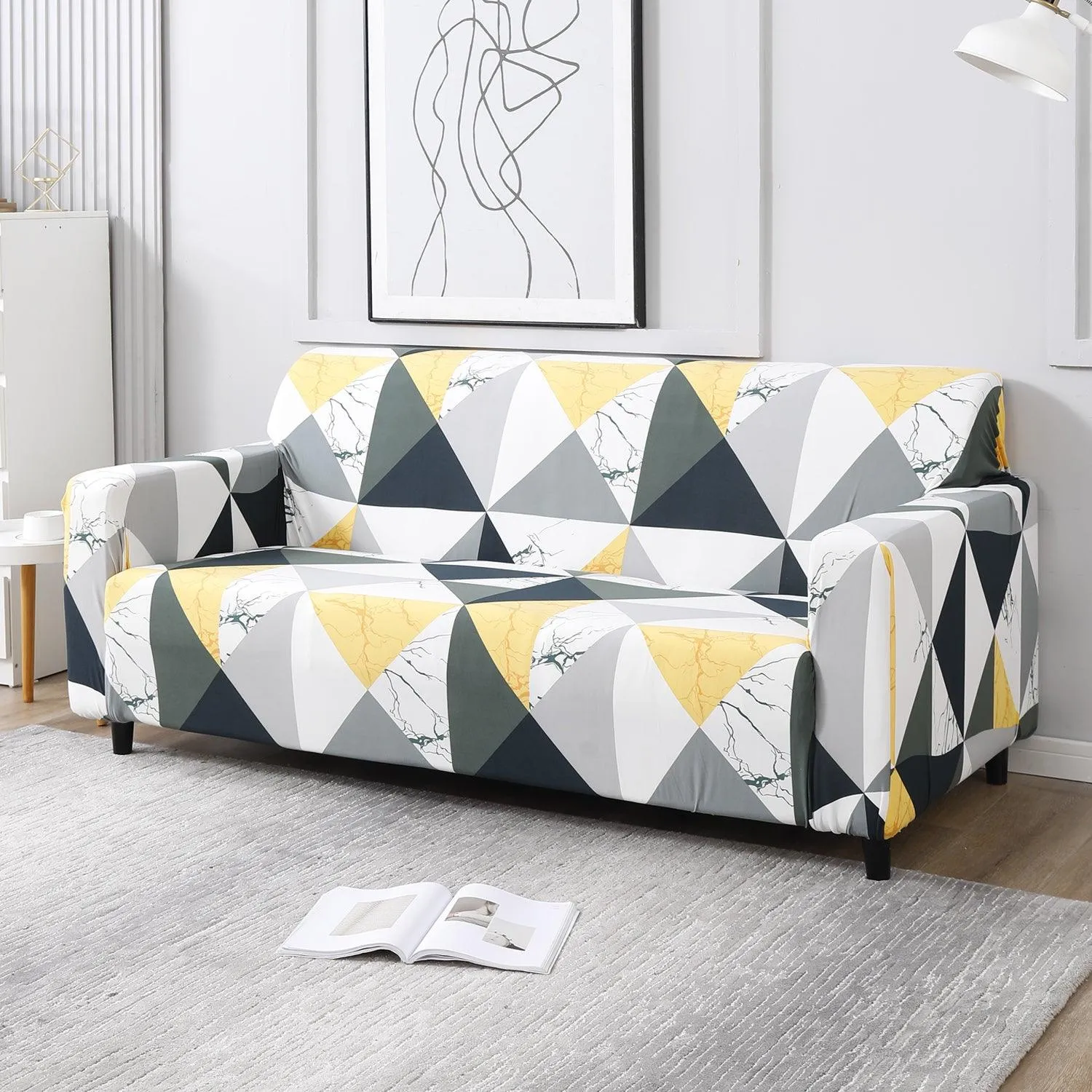 Elastic Stretchable Printed Sofa Cover, Geometric Multi