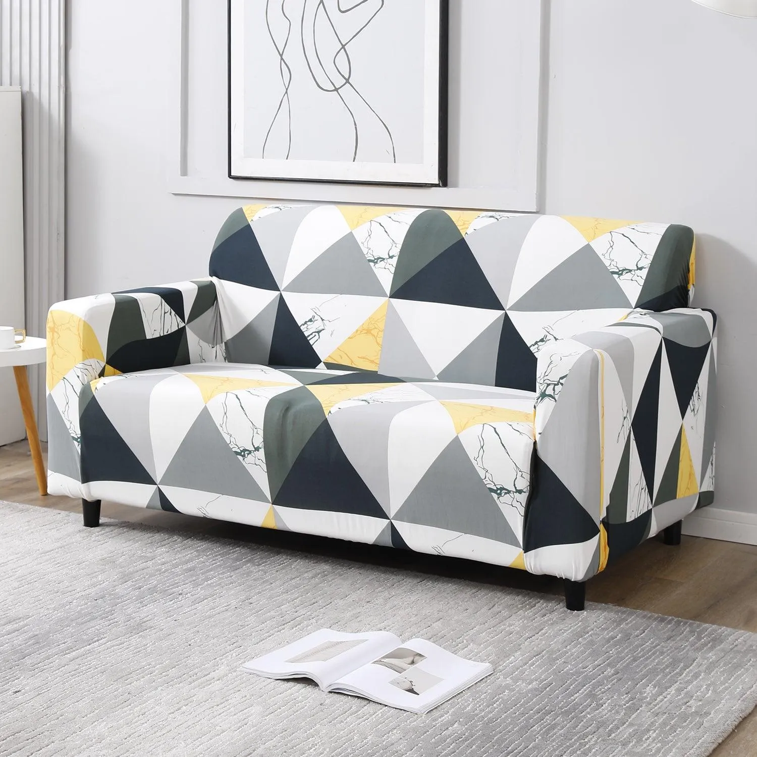 Elastic Stretchable Printed Sofa Cover, Geometric Multi