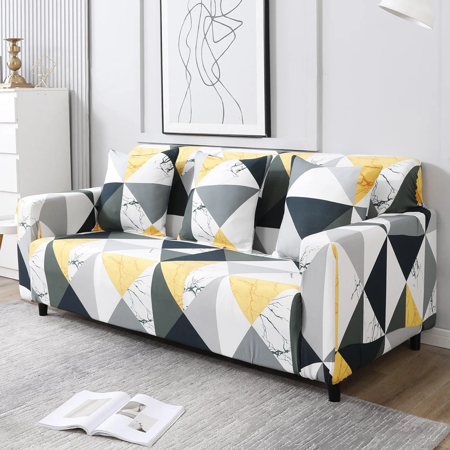 Elastic Stretchable Printed Sofa Cover, Geometric Multi