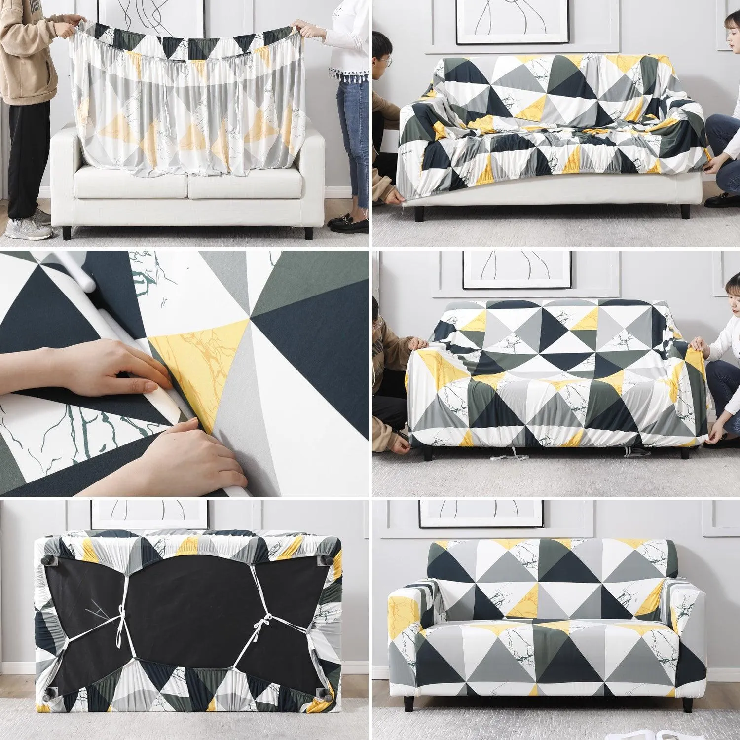 Elastic Stretchable Printed Sofa Cover, Geometric Multi