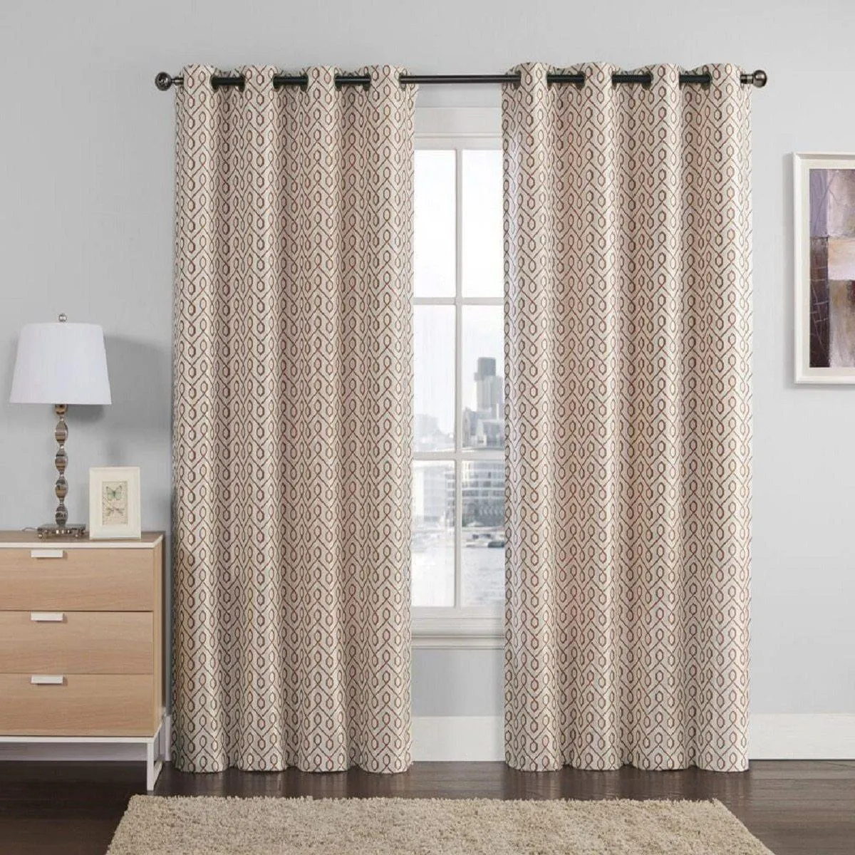 Empress Embroidered 110Wx90L Curtains With Grommet Top Jacquard Drapes (Set of 2)