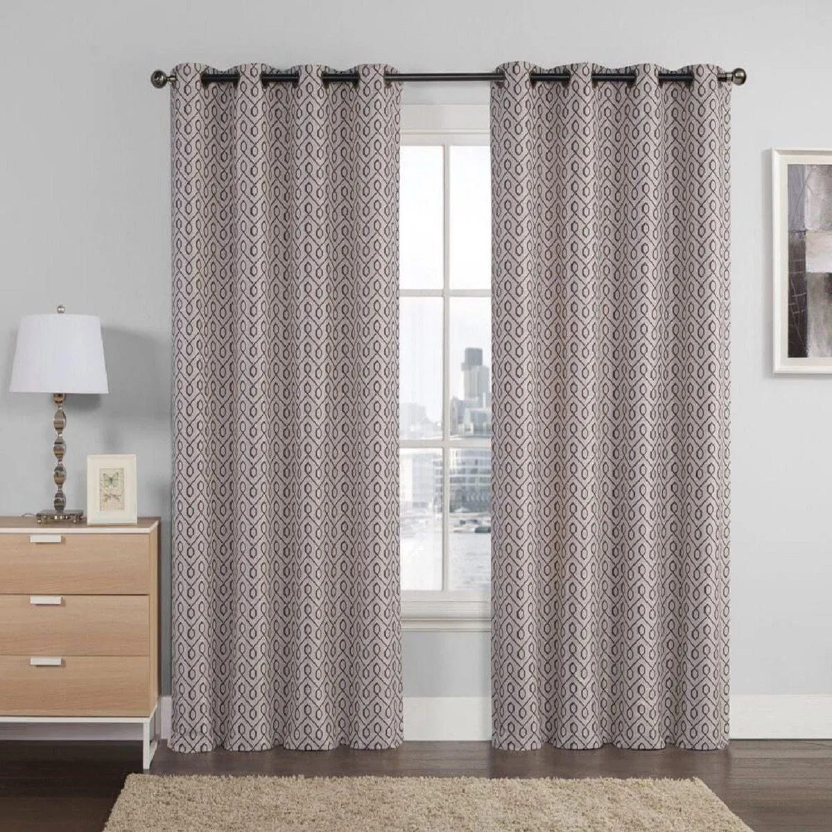 Empress Embroidered 110Wx90L Curtains With Grommet Top Jacquard Drapes (Set of 2)