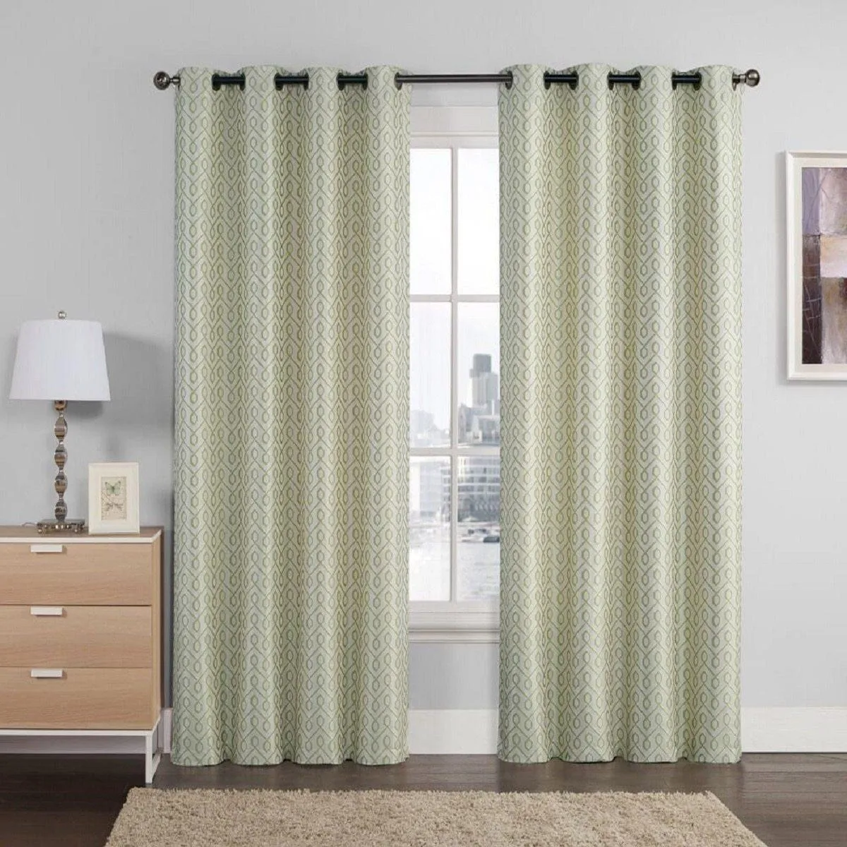 Empress Embroidered 110Wx90L Curtains With Grommet Top Jacquard Drapes (Set of 2)