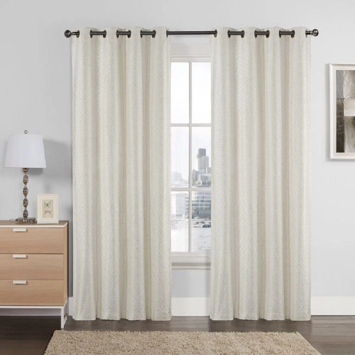 Empress Embroidered 110Wx90L Curtains With Grommet Top Jacquard Drapes (Set of 2)