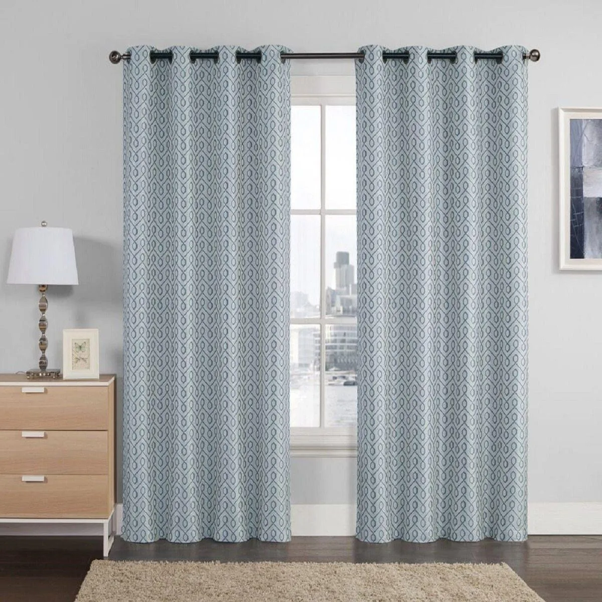 Empress Embroidered 110Wx90L Curtains With Grommet Top Jacquard Drapes (Set of 2)