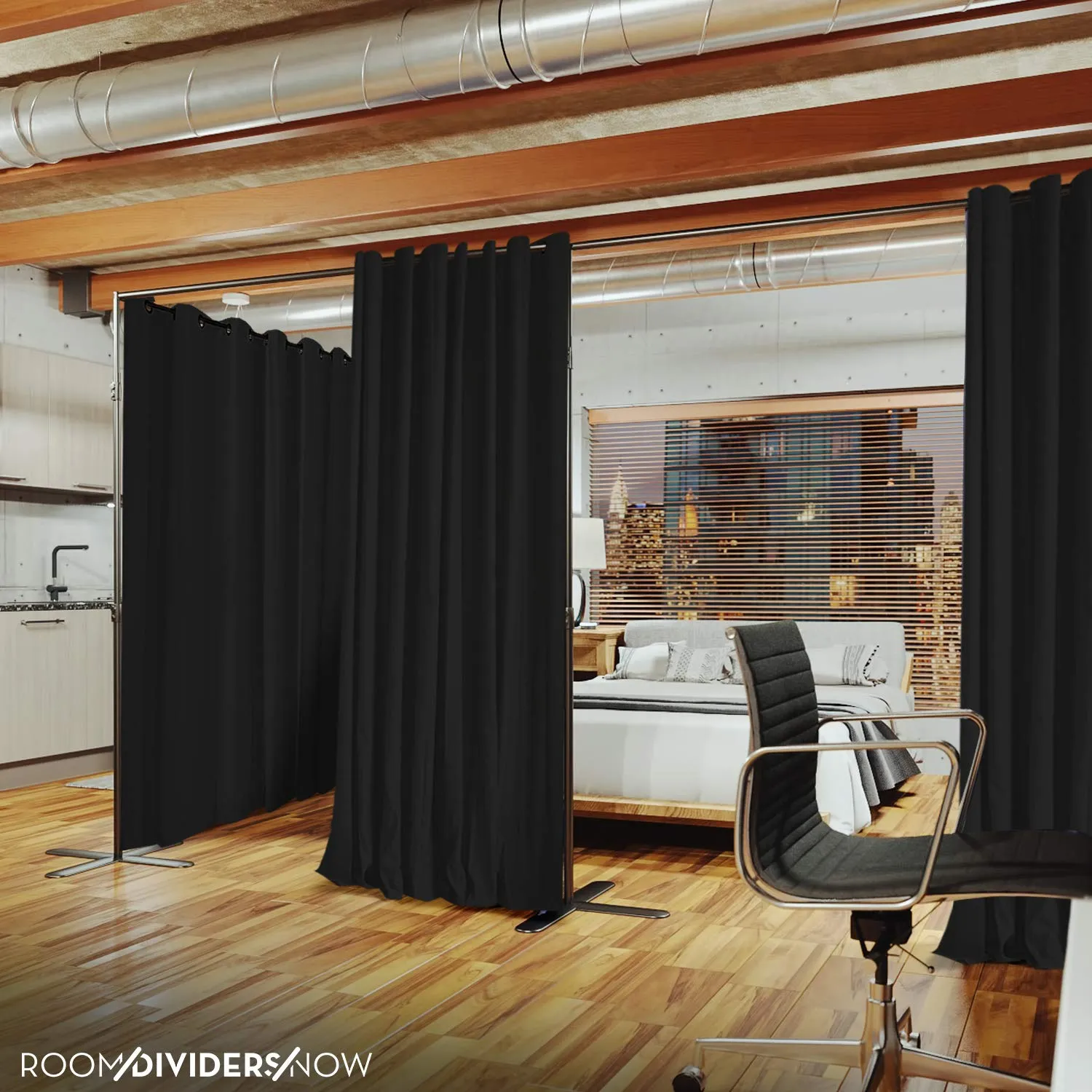 End2End Room Divider Kit - Medium A, 8ft Tall x 7ft 6in - 12ft Wide, Midnight Black (Room