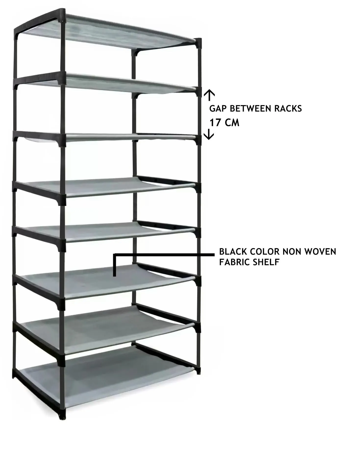 EXPOSURE 7 Layer Multipurpose Metal Pipes Non Woven Cover and Shelf with Single Connector Collapsible Shoe Rack Black-01