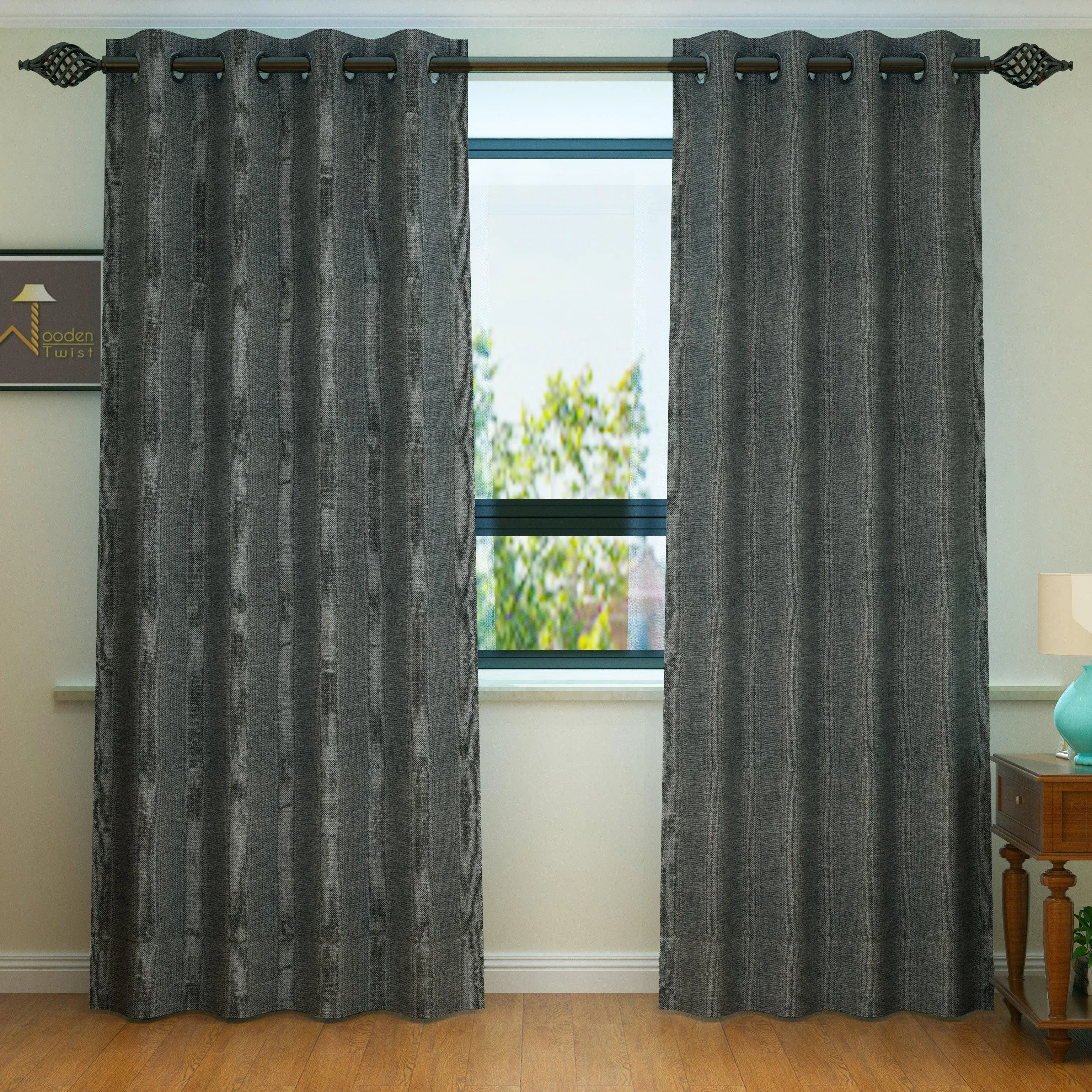 Fabrahome Light Filtering 10 Ft Rectangular Jute Fabric Curtain ( Dark Grey )