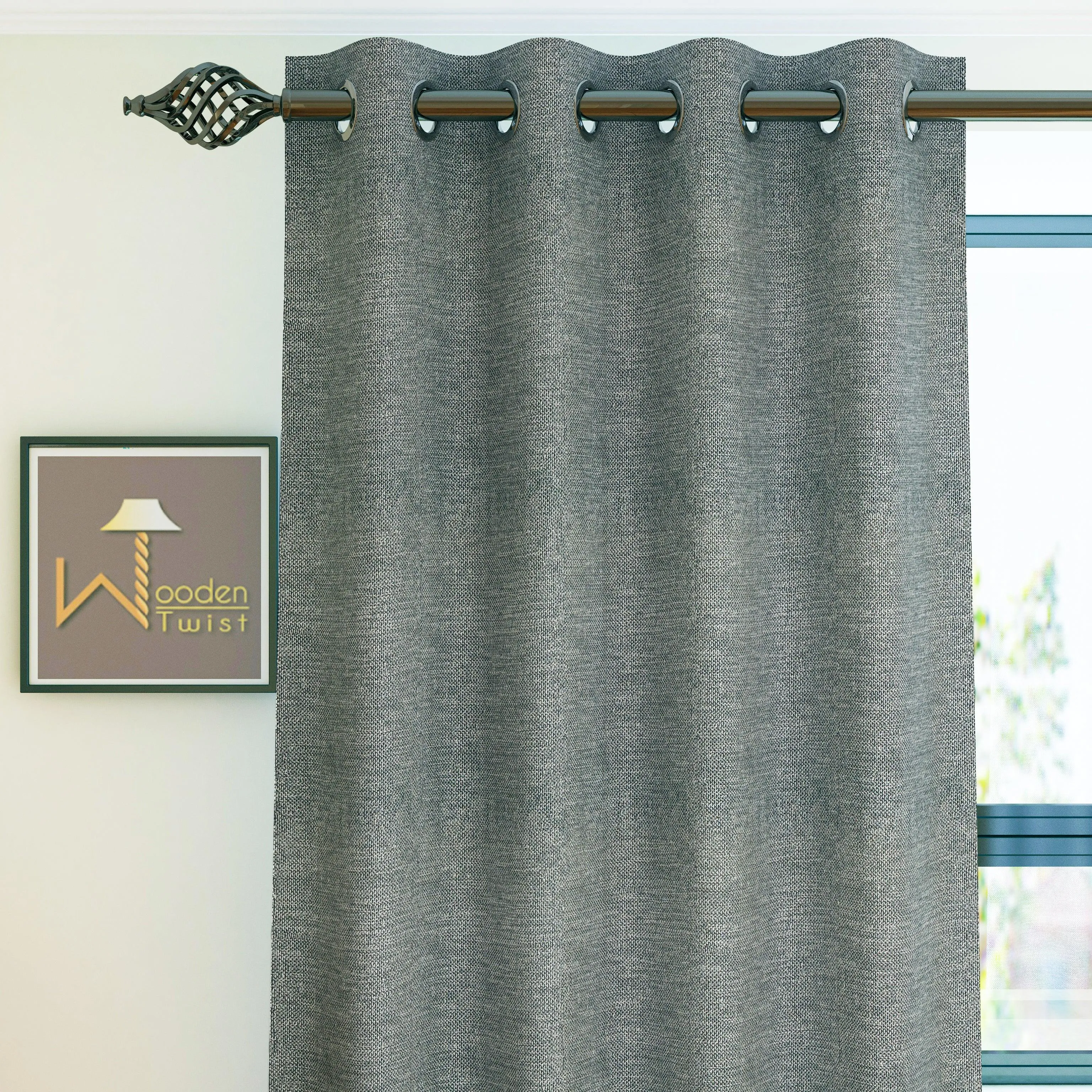 Fabrahome Light Filtering 4.5 Ft Jute Fabric Window Curtain ( Dark Grey )