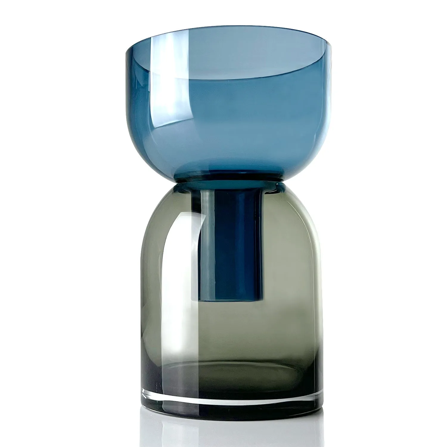 Flip Vase Medium Blue and Gray - Vase - Reversible - Soda Lime Glass - Dual Sided - Floral