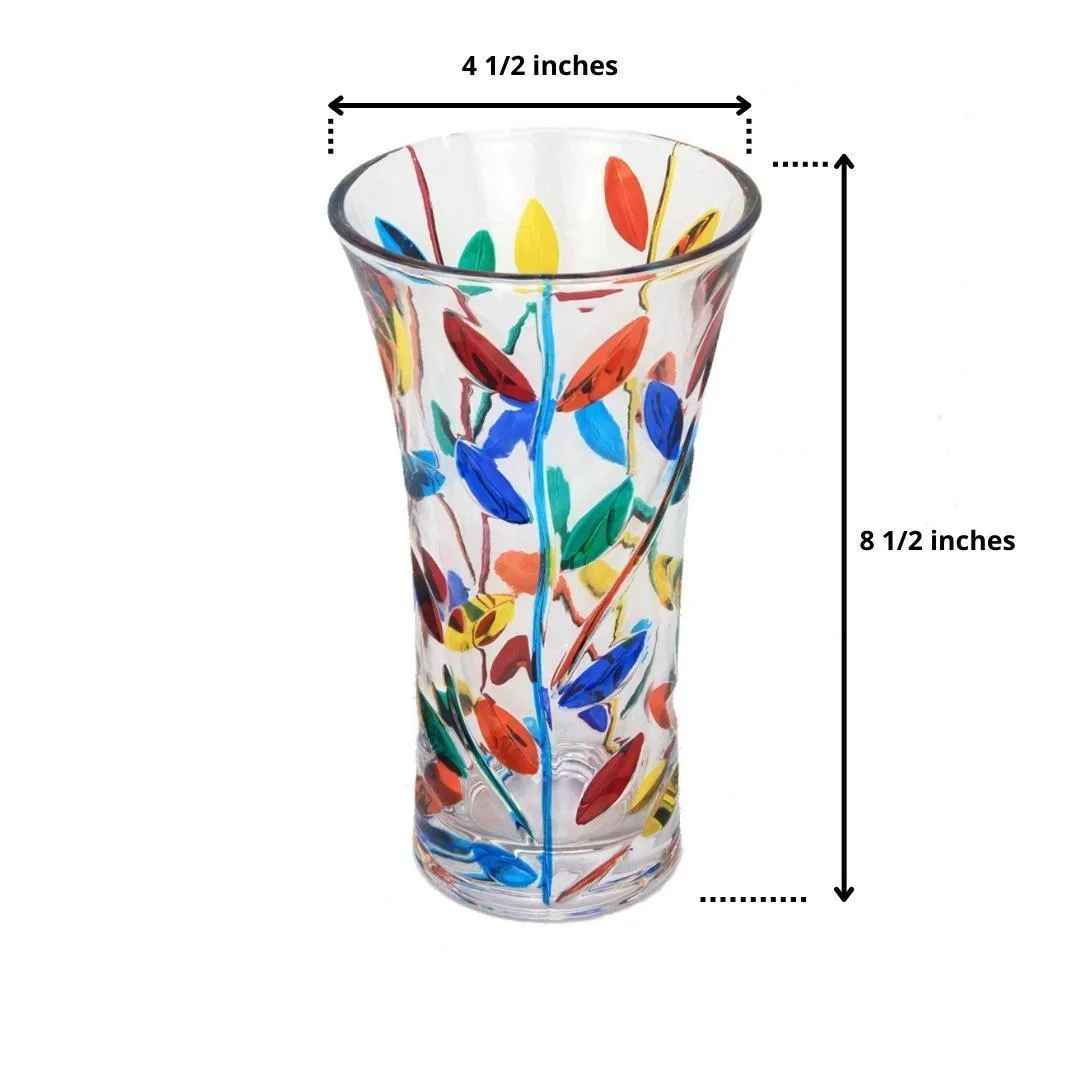 Flowervine - Tree of Life Vase 8.5", Small, Hand Painted Italian Crystal