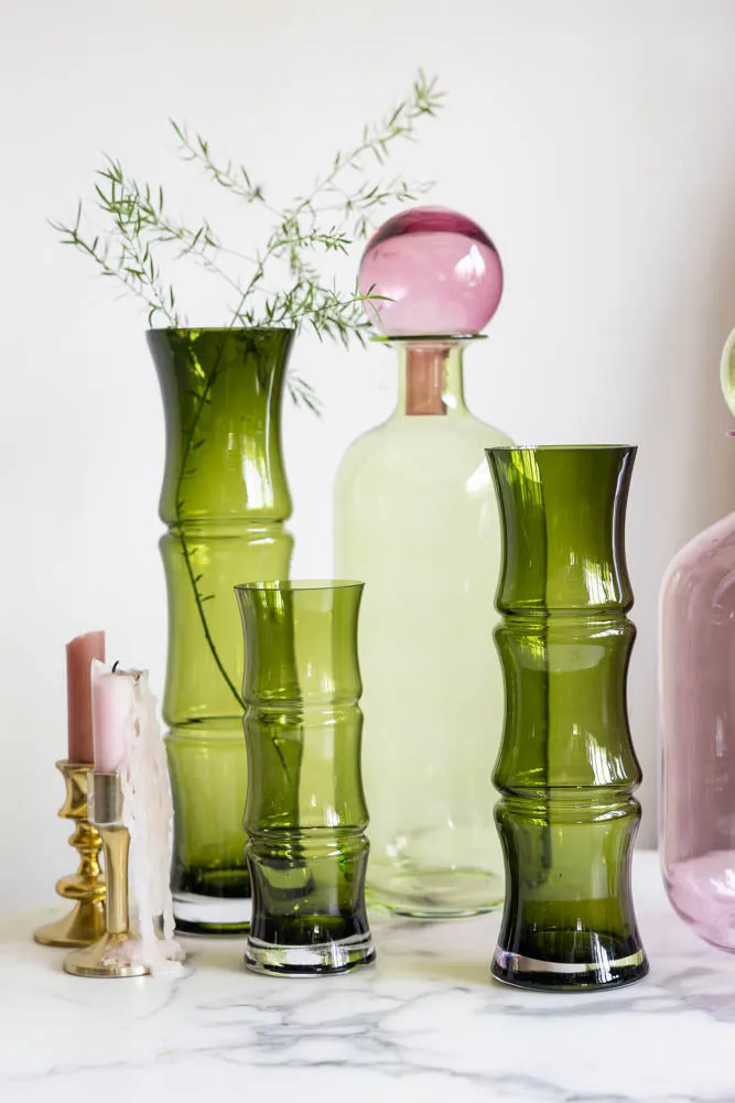 Green Glass Bamboo Vase - 3 Sizes Available