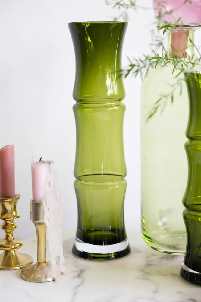 Green Glass Bamboo Vase - 3 Sizes Available