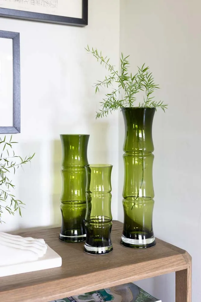 Green Glass Bamboo Vase - 3 Sizes Available