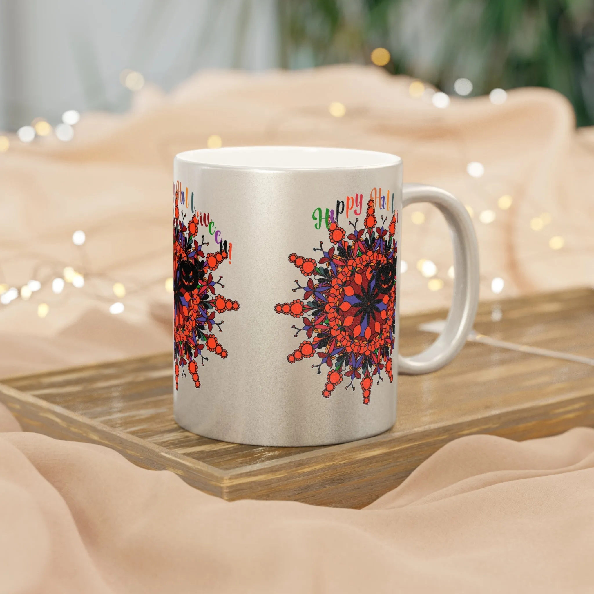 Handmade Pumpkin Mandala Metallic Mug - Mandala Design Art