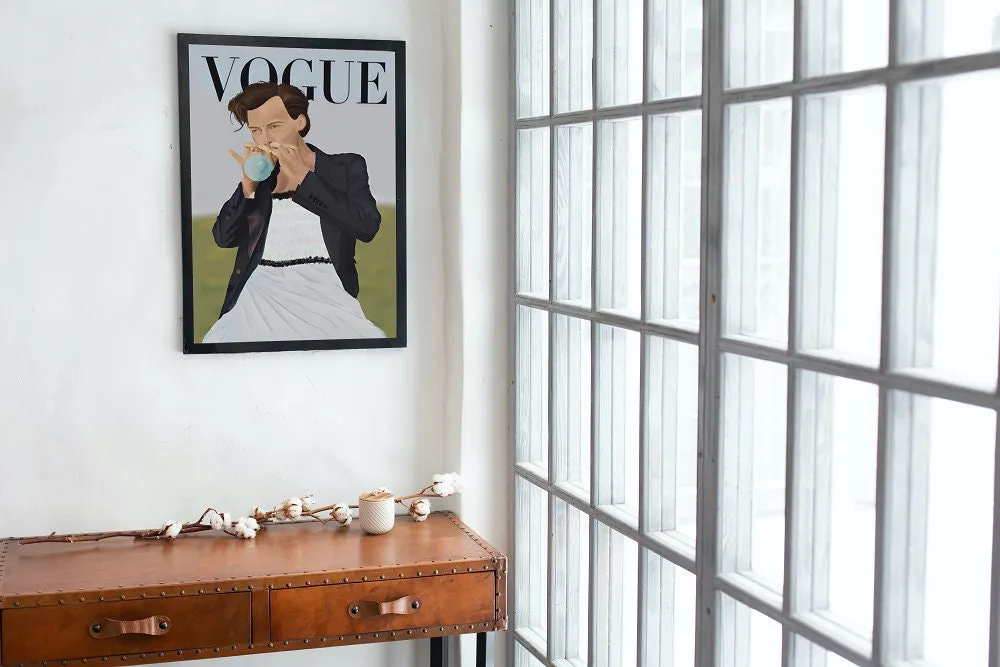 Harry Styles Magazine Cover PRINTABLE ART, Vogue Harry Styles Illustration Art, Vogue Wall Art, Harry Styles Vogue Print, Music Fan Art