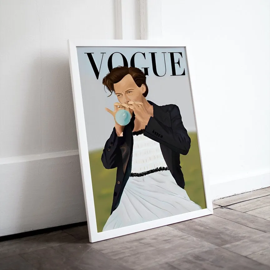 Harry Styles Magazine Cover PRINTABLE ART, Vogue Harry Styles Illustration Art, Vogue Wall Art, Harry Styles Vogue Print, Music Fan Art