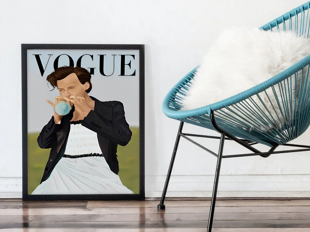 Harry Styles Magazine Cover PRINTABLE ART, Vogue Harry Styles Illustration Art, Vogue Wall Art, Harry Styles Vogue Print, Music Fan Art