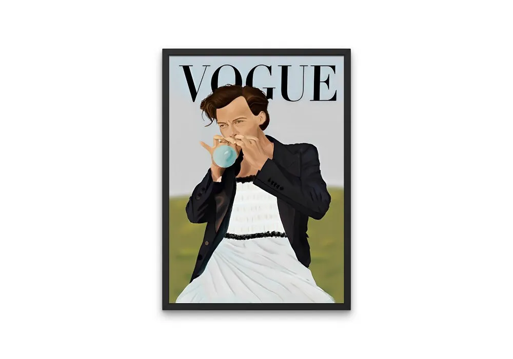 Harry Styles Magazine Cover PRINTABLE ART, Vogue Harry Styles Illustration Art, Vogue Wall Art, Harry Styles Vogue Print, Music Fan Art