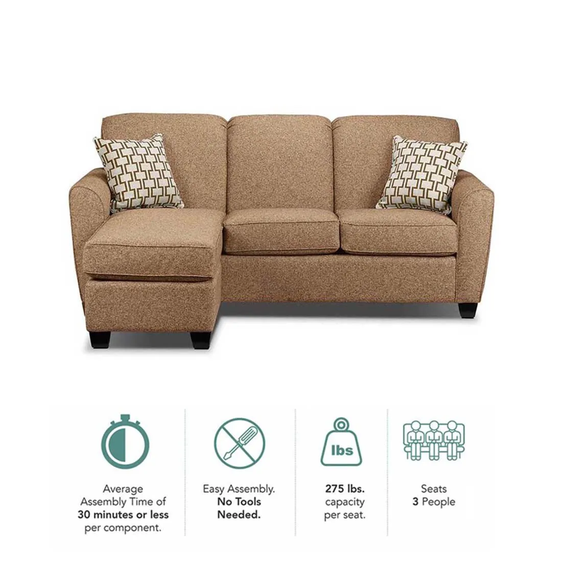 Holden 3 Seater L Shape Sofa With Ottoman For Living Room