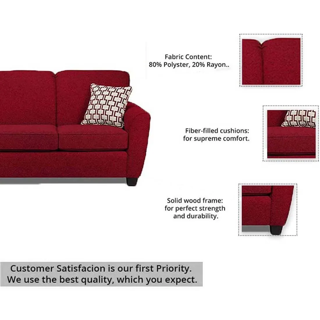 Holden 3 Seater L Shape Sofa With Ottoman For Living Room