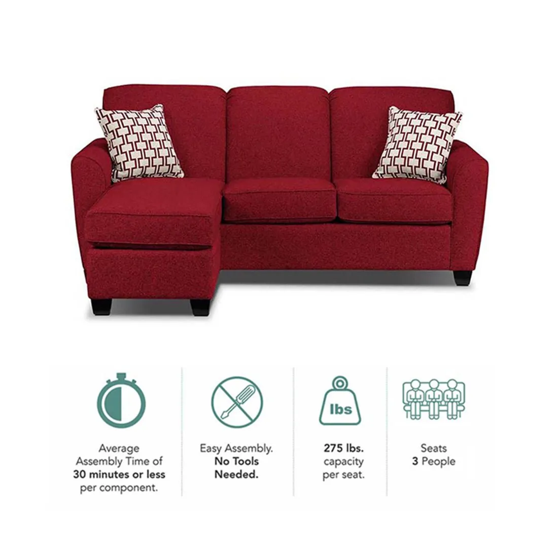 Holden 3 Seater L Shape Sofa With Ottoman For Living Room