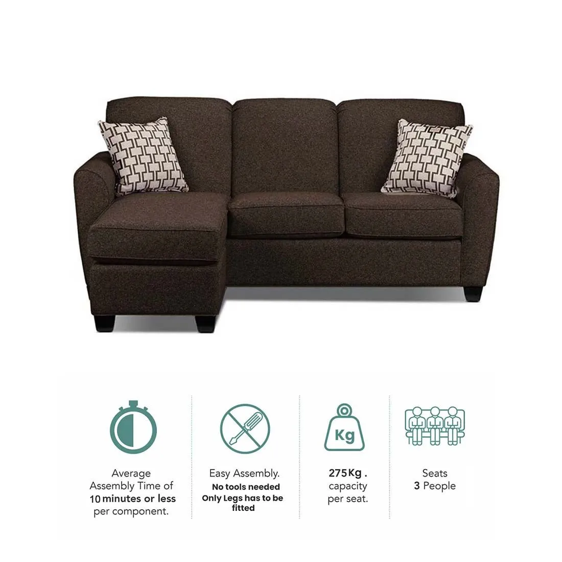 Holden 3 Seater L Shape Sofa With Ottoman For Living Room