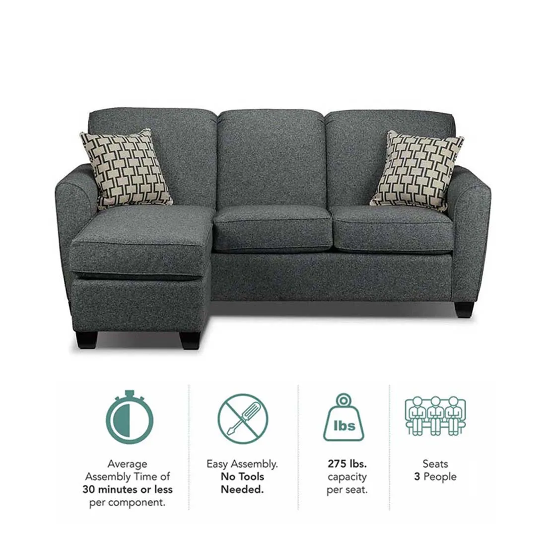 Holden 3 Seater L Shape Sofa With Ottoman For Living Room