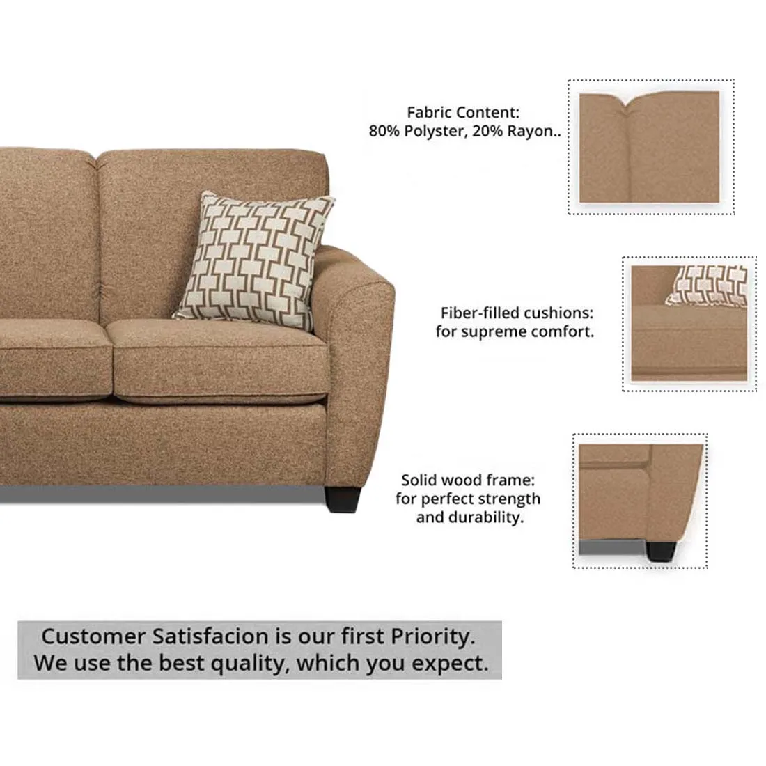 Holden 3 Seater L Shape Sofa With Ottoman For Living Room