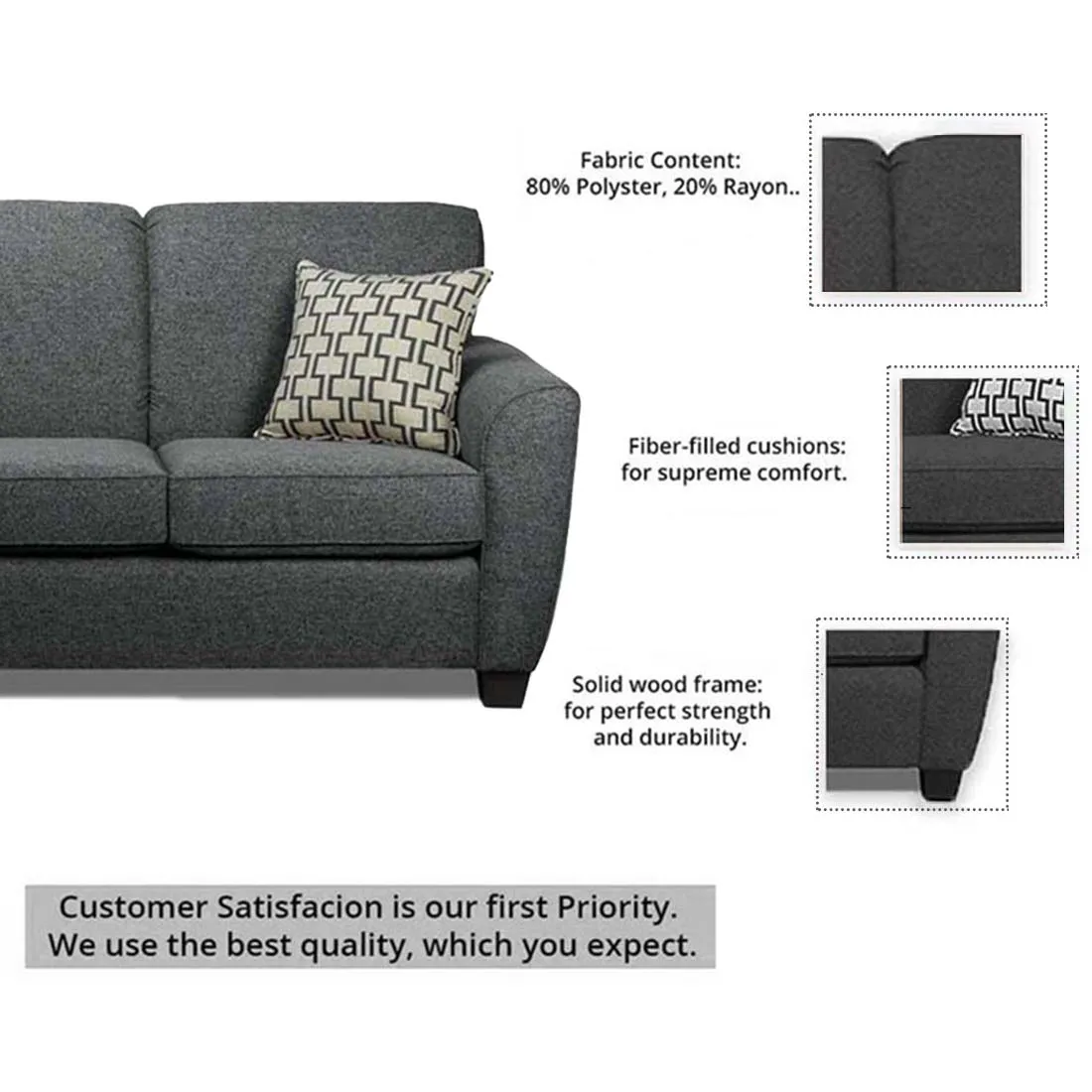 Holden 3 Seater L Shape Sofa With Ottoman For Living Room