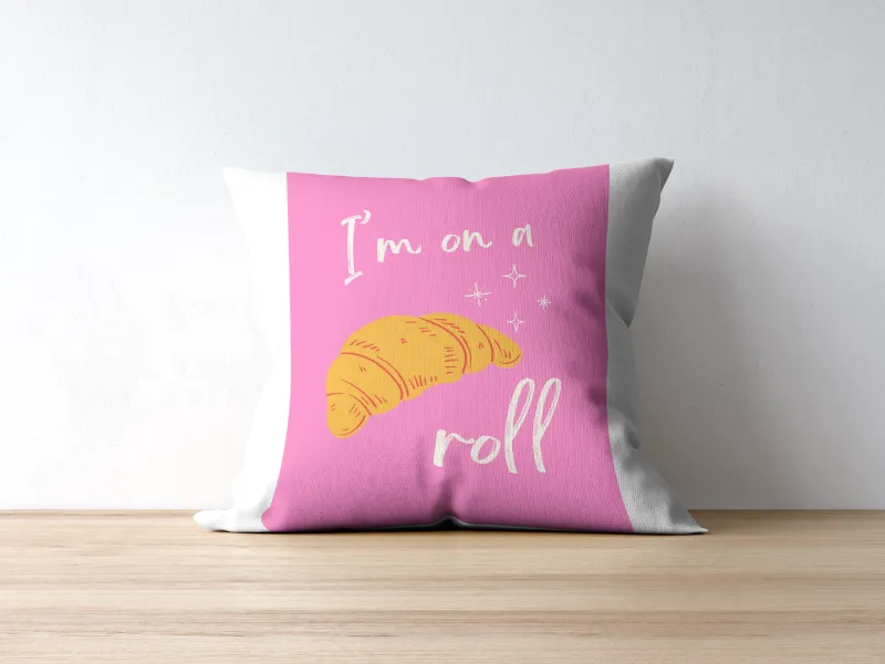 I'm On A Roll Croissant Pink Wall Art PRINTABLE ART, Preppy Decor, Croissant Drawing, Bright Pink Wall Art, Pop Culture Wall Art, Food Art