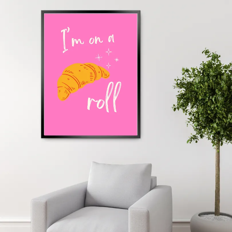 I'm On A Roll Croissant Pink Wall Art PRINTABLE ART, Preppy Decor, Croissant Drawing, Bright Pink Wall Art, Pop Culture Wall Art, Food Art