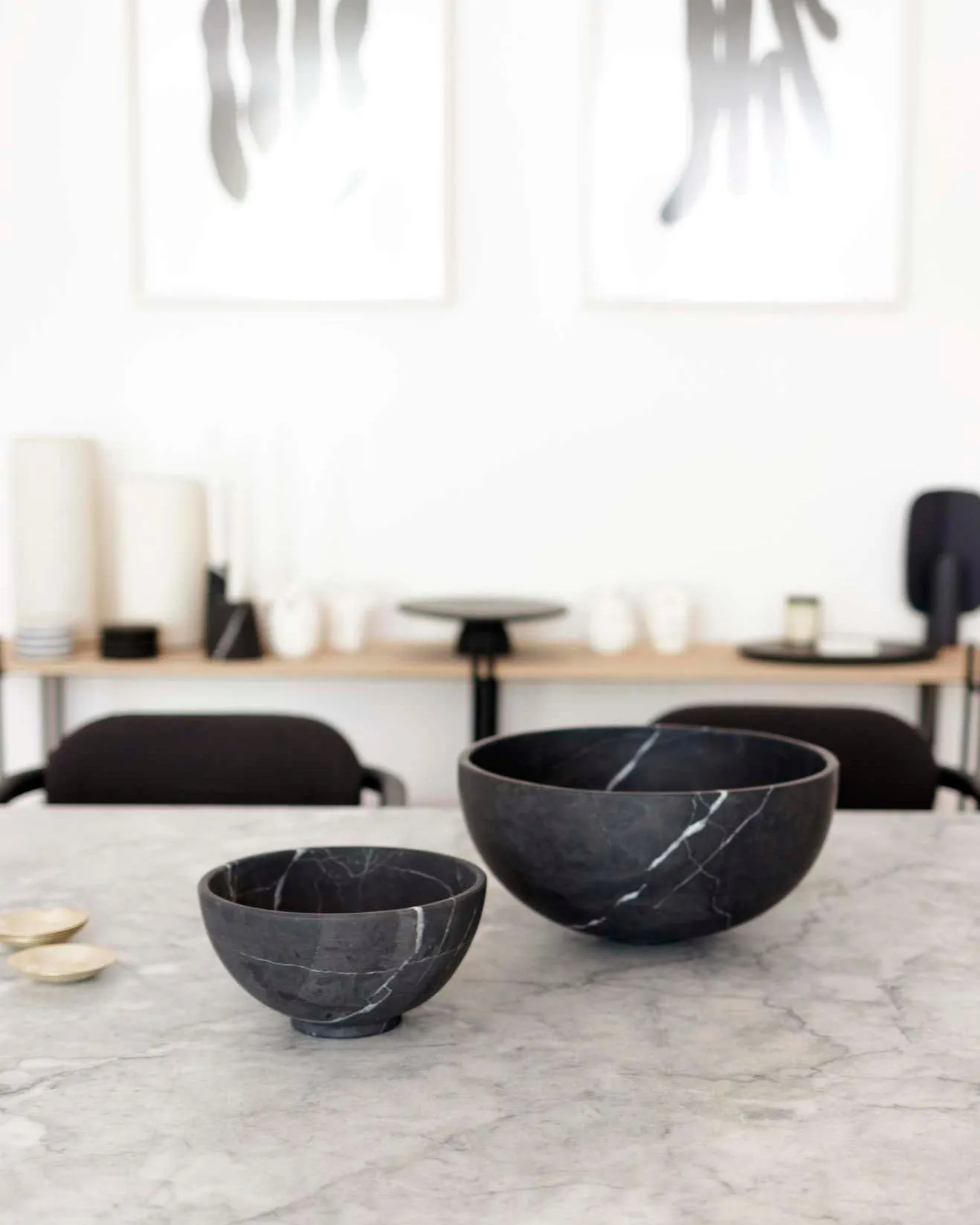 Large Artisanal Bowl in Black Marble