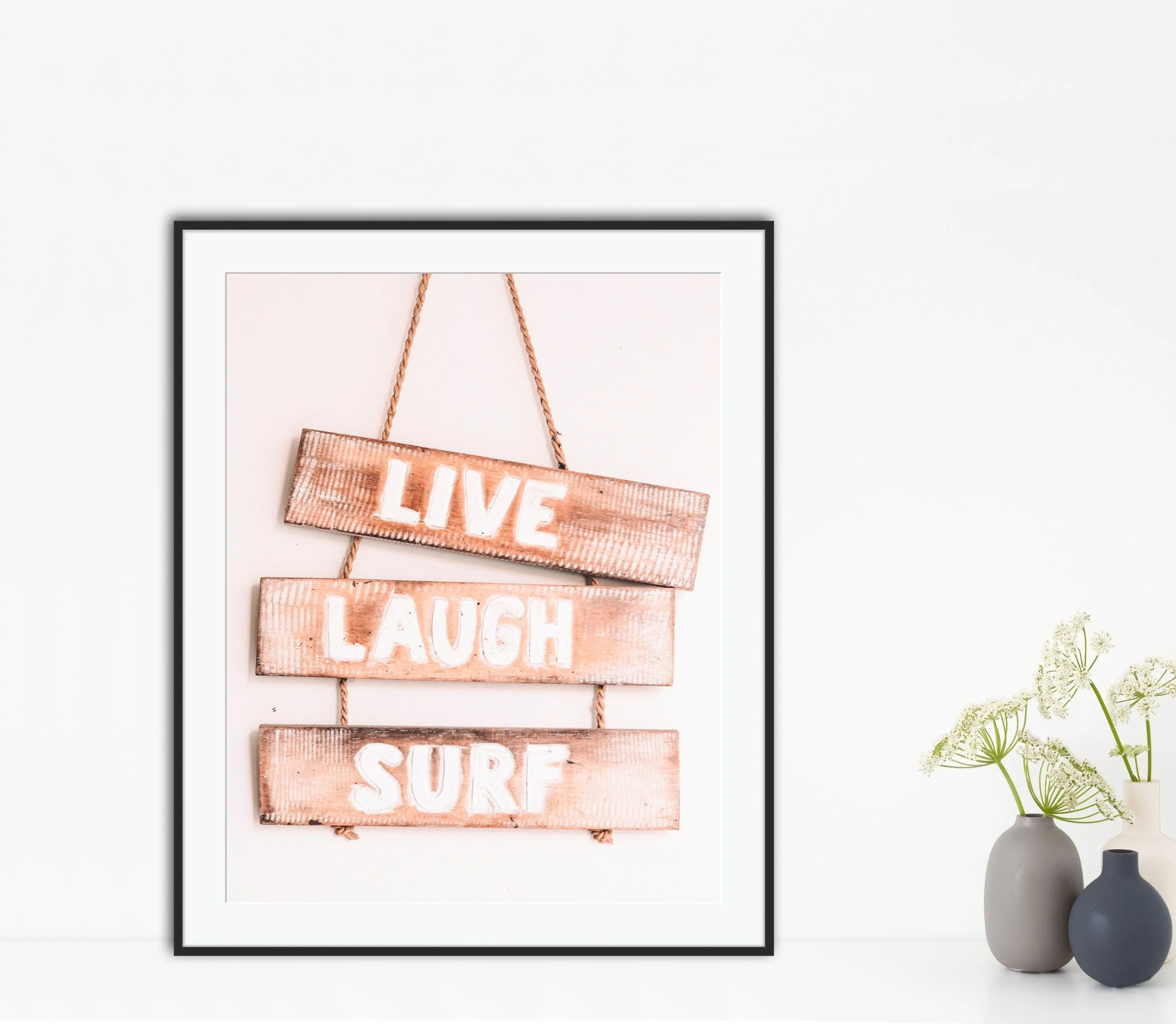 Live Laugh Surf Poster INSTANT DOWNLOAD Art Print, Surf Wall Art, Coastal Wall Decor, Beach House Decor, Inspirational Wall Art